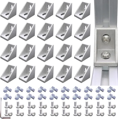 Miniatura 2 de 20 juegos de conectores de perfil de aluminio serie 1010, 20 soportes de esquina 1010, 40 tuercas en T, 40 tornillos hexagonales y 1 llave