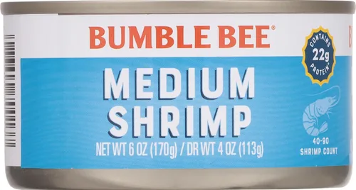 Miniatura 6 de Bumble Bee Camarones enlatados medianos, lata de 6 onzas, camarones en agua, cocidos, pelados, desvenados, 0.78 oz de proteína por porción, sin
