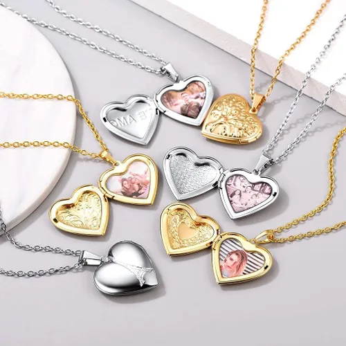 Miniatura 5 de U7 Custom Photo Locket Necklace - Oval & Heart Shaped Locket - GoldSilverRose Gold Personalized Image Necklaces for Women