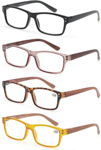 Miniatura 14 de MODFANS Paquete de 4 lentes de lectura 1.0 con bisagras de resorte con aspecto de madera, elegantes lectores para hombres y mujeres Paquete de 4