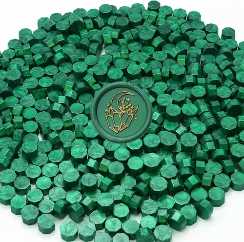 Miniatura 2 de SWANGSA Kit de cera de sellado, 1450 cuentas de cera de sellado, verde metálico, calentador de sello de cera, cuchara de cera, bolígrafo de sello