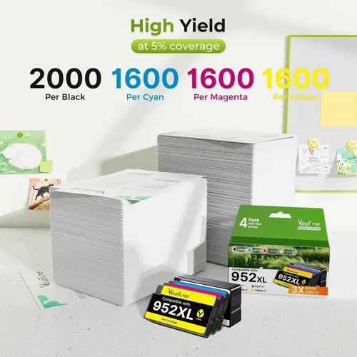 Miniatura 5 de Valuetoner Paquete combinado de cartuchos de tinta 952XL de repuesto para cartuchos de tinta HP 952XL, paquete combinado 952 XL 952 para Officejet