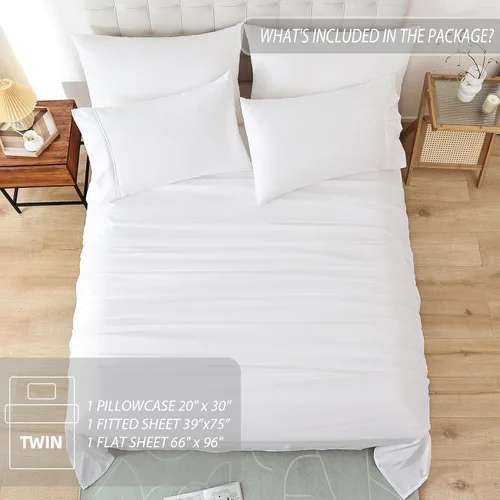 Miniatura 6 de Juego de sábanas tamaño individual blanco, sábans de microfibra súper suaves tamaño individual con bolsillo extra profundo, juego de ropa de cama