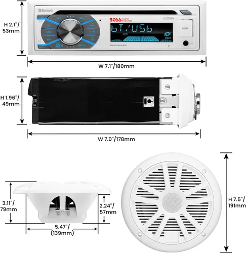 Miniatura 2 de BOSS Audio Systems MCK508WB.6 - Paquete de altavoces estéreo con sistema de sonido para barco marino, unidad principal receptora de radio DIN