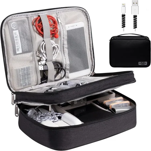 Miniatura 13 de OrgaWise Organizador electrónico, bolsa de accesorios electrónicos, organizador de cables de viaje de tres capas para iPad Mini, Kindle, discos