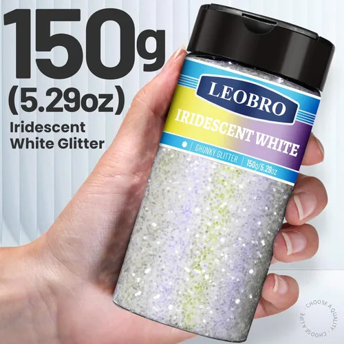 Miniatura 2 de Leobro - Purpurina blanca, purpurina de nieve para manualidades, copos de purpurina gruesas iridiscentes blancas, para resina, manualidades DIY