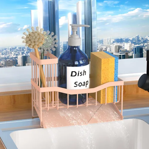 Miniatura 10 de Fssvcd Maifan Organizador de Fregadero para Cocina con Soporte para Cepillo y Bandeja Autodrenante de Acero Inoxidable, Organizador de Fregadero