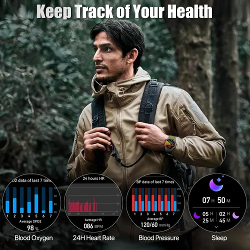 Miniatura 3 de WalkerFit Reloj Inteligente Militar Resistente para Hombres 1.43" AMOLED Smartwatch, Siempre Encendido, IP68 Resistente al Agua para Nadar, Monitor