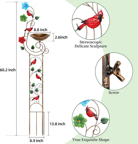Miniatura 5 de YADOOLIFE Bañera para pájaros de 57 pulgadas con enrejado de jardín para plantas trepadoras al aire libre, pequeños enrejados decorativos de metal