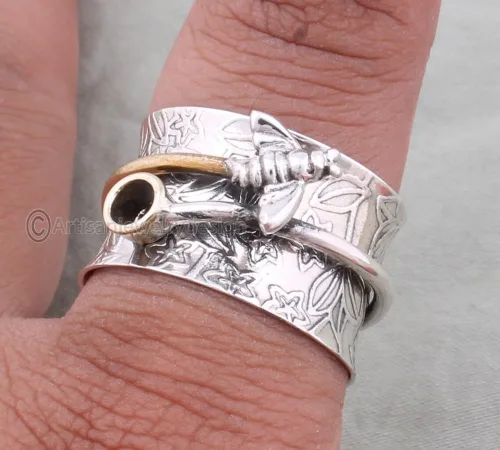 Miniatura 3 de Anillo de plata giratorio, anillo de plata 925, anillo hecho a mano, anillo de plata martillada, anillo de plata giratoria, anillo giratorio