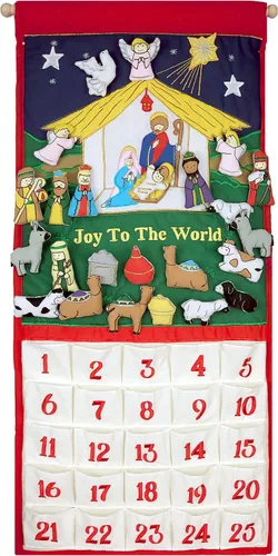 Pockets of Learning Joy To The World - Calendario de adviento tradicional de la natividad, decoración navideña, escena del pesebre de la guardería,