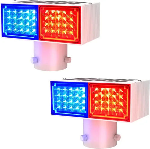 Aolyty Luz estroboscópica solar, luz roja brillante y azul intermitente IP65, luz de advertencia solar impermeable de doble cara, luces de