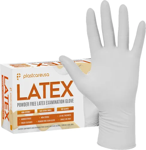 PlastCare USA 100 o 1000 Guantes de látex para examen - Sin polvo, desechables, no estériles, agarre texturizado para uso médico, limpieza Blanco