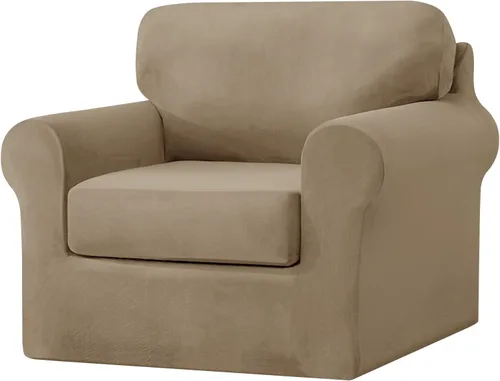 Miniatura 7 de UNBBRRL Fundas de sofá de 3 piezas para sofá, funda de terciopelo elástico para sillón con 1 funda de cojín de asiento y 1 funda de respaldo