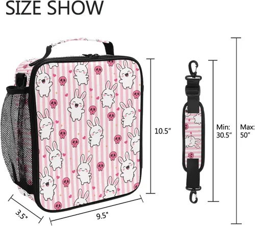 Miniatura 5 de MNSRUU Bolsas de almuerzo para niños y niñas, Doodle Kawaii Conejo, reutilizable, aislada, kit de bolsa térmica para comidas, bolsa organizadora