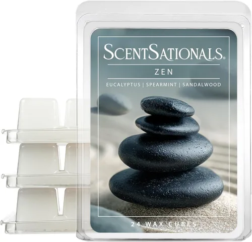 ScentSationals Zen - Cera perfumada para derretir - Eucalipto, menta verde y sándalo, 10 onzas (24 cubos)