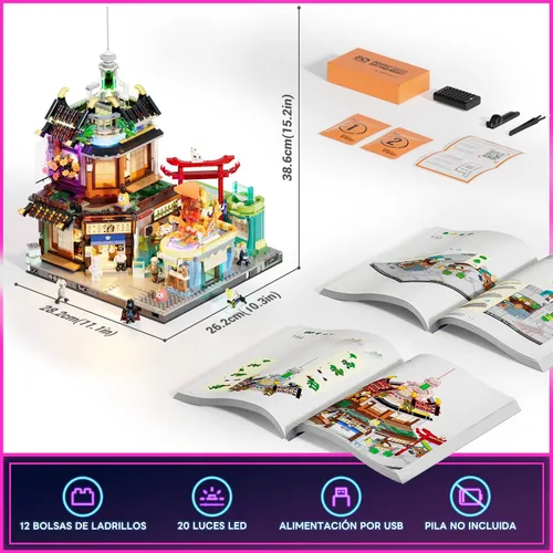 Miniatura 5 de FUNWHOLE Cyberpunk - Juego de iluminación japonesa Izakaya - Juego de ladrillos de construcción - Cyberpunk Neon City Future Pub Japanese Street