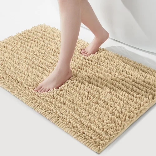 Miniatura 12 de FLOLEOPA Alfombras de Baño de Microfibra de Felpa Suave, Alfombras de Baño Absorbentes Antideslizantes Lavables a Máquina, Tapetes de Baño para Beige