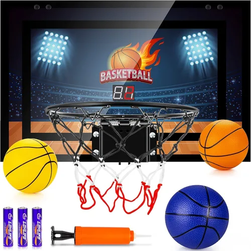 Indoor Basketball Hoop Boys Gifts for Teens Door Room Basketball Hoop Mini Hoop with Scoreboard, 3 Balls and Batteries Basketball Toys for 8 9 10 11