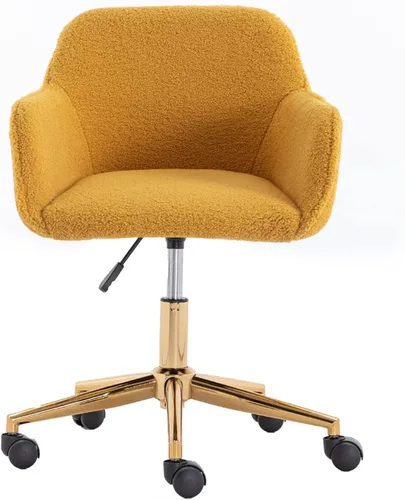 Miniatura 10 de Silla esponjosa verde – Silla de tocador ajustable en altura con ruedas, silla giratoria de piel sintética para sala de maquillaje u oficina en casa