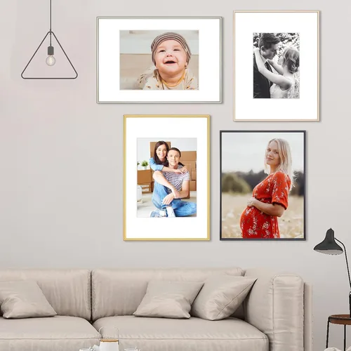 Miniatura 6 de 9x12 Picture Frame Set of 4, Matted Black Simple Modern Brushed Thin Aluminum Metal Photo Frame Fits 6x8 with Mat or 9 x 12 without Mat Vertical and