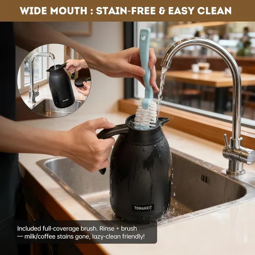 Miniatura 4 de TOMAKEIT Jarra térmica de café de 2L/68 onzas, doble pared al vacío de acero inoxidable 304, termo aislado de acero inoxidable, 24 horas mantiene