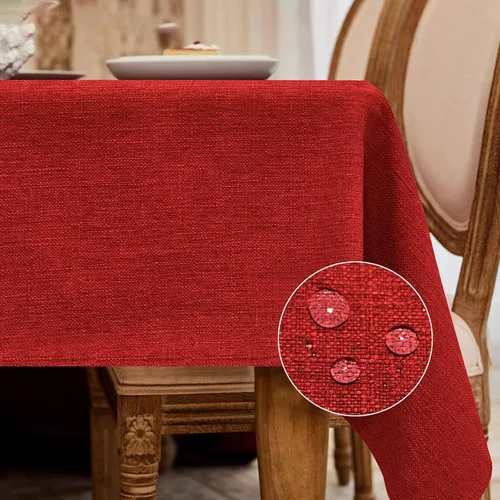 Miniatura 11 de BALCONY & FALCON Mantel rectangular lavable, resistente a las arrugas e impermeable, mantel decorativo de tela de lino para comedor, fiestas