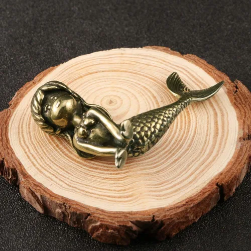 Miniatura 6 de Wwxuanke - 1 pieza de decoración de sirena de imitación de cobre macizo, figuras en miniatura de latón, decoración de escritorio, manualidades
