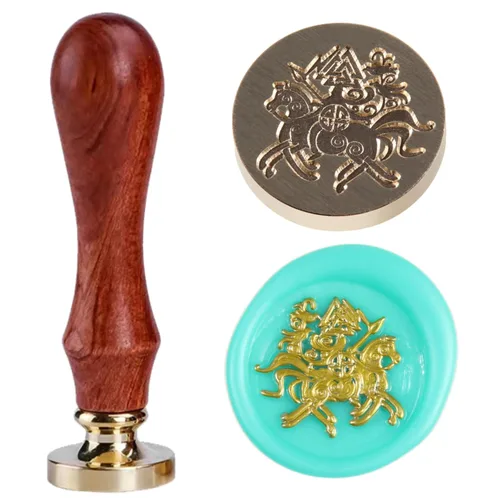 Miniatura 26 de Sello de cera de trébol de cuatro hojas, sello de trébol de la suerte con mango de palisandro 1'' 2.5cm, sello distintivo de cera de sellado, un