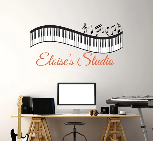 Calcomanía de pared personalizada con notas musicales de piano, calcomanía de pared con notas musicales personalizadas, calcomanías murales para
