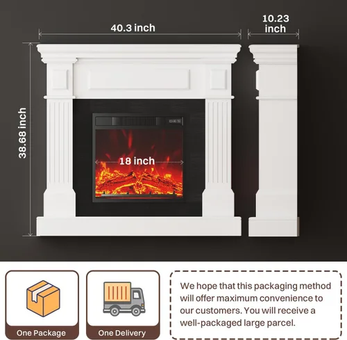 Miniatura 2 de Chimenea eléctrica de 40 pulgadas con repisa, chimenea eléctrica de 18 pulgadas, llama 3D altamente realista, botón y control remoto, mantel