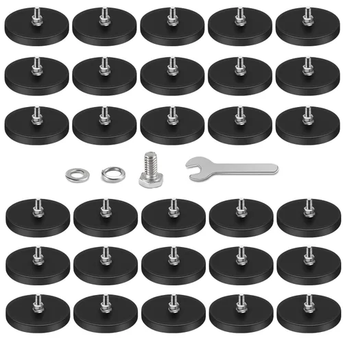 Miniatura 11 de DIYMAG 12 Imanes Recubiertos de Goma, Potencia Adhesiva de 30 LBS Base de Imán Grande de Neodimio Antiarañazos con Imán Roscado M5 con Pernos