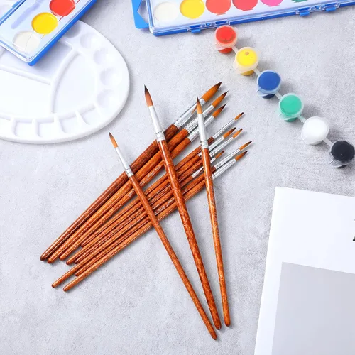 Miniatura 6 de Juego de pinceles para acuarela, 12 pinceles de acuarela para artista, punta redonda, punta puntiaguda, pinceles de pintura profesional
