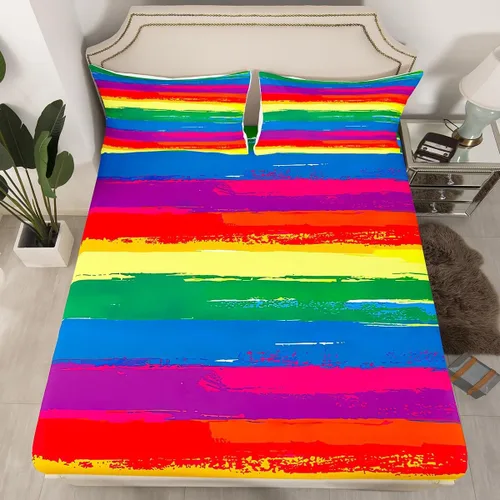 Miniatura 49 de Sábanas de cama con estampado de patas de perro para niños, sábana bajera ajustable de huesos coloridos para los amantes de los perros