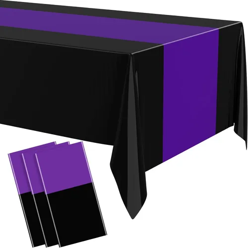 Miniatura 8 de Oudain 3 piezas de manteles de plástico desechables de 54 x 108 pulgadas para mesas rectangulares, manteles impermeables para Halloween, baby Negro