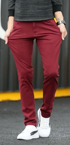 Miniatura 5 de Plaid&Plain - Pantalones de color caqui elásticos y ajustados para hombre