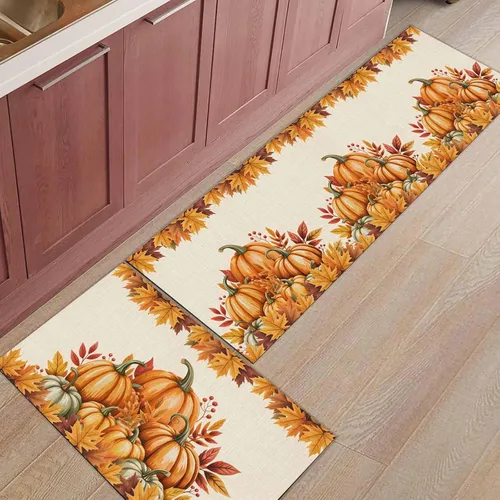 Miniatura 7 de Juego de 2 alfombras de cocina de Acción de Gracias, antideslizantes, antideslizantes, cómodas, juego de alfombras de cocina para fregadero