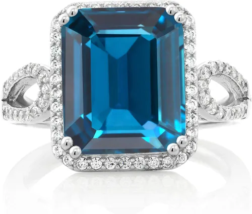 Miniatura 33 de Gem Stone King 5-8 Cttw Halo Ring for Women 925 Sterling Silver Emerald Cut 12X10MM Gemstone Birthstone Fine Jewelry for Her Mom Wife