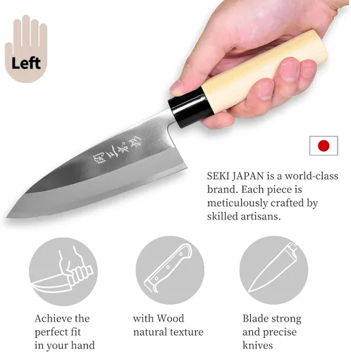 Miniatura 3 de Seki Sanbonsugi - Cuchillo japonés Deba de 5.906 in (5.9 pulgadas), para zurdos, acero blanco de alto carbono, fabricado en Japón, mango de magnolia