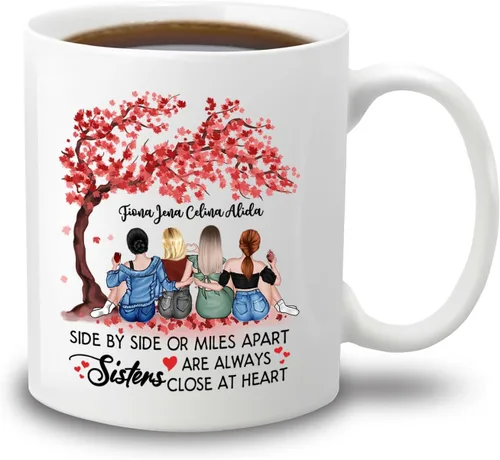 Miniatura 26 de Taza de café con texto en inglés "Besties There Are Friends That Become Family", tazas personalizadas para mejores amigas para mujeres, elige