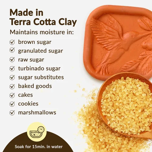 Miniatura 5 de Terra Cotta Sugar Saver Suavizante seguro para alimentos para galletas, malvaviscos, frutas secas, especias y más Diseño de colibrí Protector