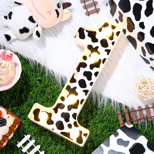 Miniatura 3 de VIHOSE Números con estampado de vaca clara, centros de mesa de cumpleaños, decoración de granja, letrero luminoso con números para fiesta temática