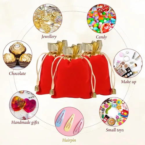 Miniatura 7 de KIPETTO Bolsas de terciopelo con cordón para Navidad, 25 unidades, bolsas de regalo de terciopelo con cordón, bolsas de joyería para dulces de Rojo