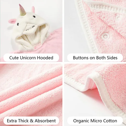 Miniatura 6 de PINNKKU Toalla con capucha de unicornio 3D, toalla de baño ultrasuave y absorbente para bebés, bebés, niños pequeños y niños, toallas de poncho