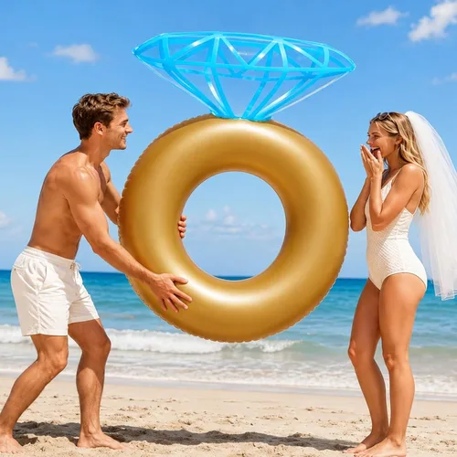 Miniatura 5 de Jasonwell Anillo de diamante inflable Flotador de piscina - Anillo de compromiso para fiesta de soltera, decoración de escenario de natación, tubo