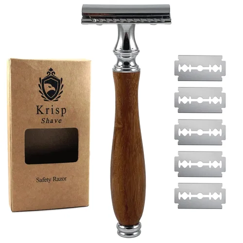 Maquinilla de afeitar de seguridad con mango de madera de 4.5 pulgadas de largo para hombres y mujeres, maquinilla de afeitar manual de doble filo,