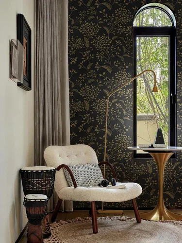 Miniatura 6 de Heroad Papel Tapiz Autoadhesivo Despegar y Pegar Negro Papel de Contacto Floral Dorado Papel Tapiz Moderno Boho Removible Papel de Contacto