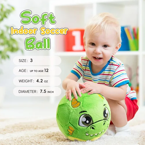 Miniatura 3 de VangeBow Pelotas de fútbol silenciosas para interiores para niños pequeños de 1 a 3 años, pelota de fútbol inflable de felpa suave para bebés