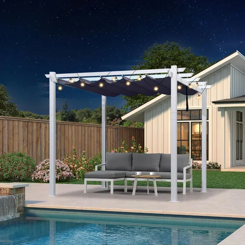 Miniatura 42 de PURPLE LEAF Pérgola Retráctil de 10' x 13' para Exteriores de Aluminio Blanco con Toldo de Sombra para Patio Refugio Moderno Marrón para Jardín