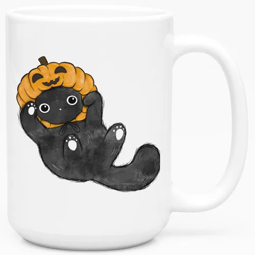 Miniatura 136 de LookHUMAN Taza de Café de Halloween – Halloween Is Meowgical Tazas, Taza de Café Espeluznante Idea de Regalos de Taza, 15 Onzas 10-Blanco